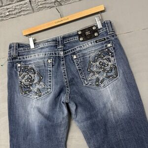 Miss Me Jeans Womens 32 Blue Signature Bootcut Studded Rhinestones Denim Flaw